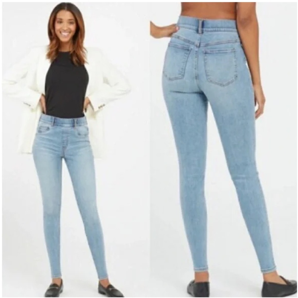 Spanx Women M Blue Light Vintage Wash Denim Stretch‎ Pull On Skinny Jean NWT 1X